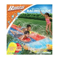 BANZAI 30375 - Wasserspielzeug - Doppel-Wasserrutsche Mit 2 Bodyboards, 487cm