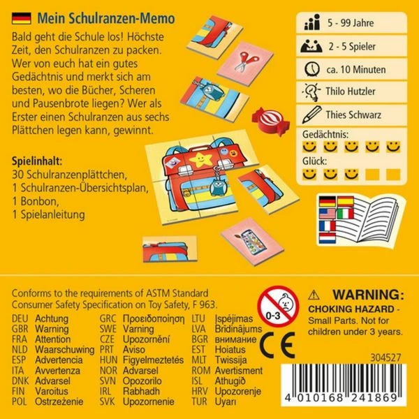 HABA 304527 - Mitbringspiel Geschenkzwerge - Mein Schulranzen-Memo 4 HABA 304527 - Mitbringspiel Geschenkzwerge - Mein Schulranzen-Memo – Bild 2